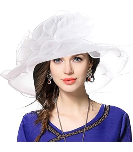 Femme Chapeau De Mariage Organza Capeline Large Bord Anti-UV Élégant Chapeau De Soleil Plage Été Casquette Visière Pliable Bibi Fascinator D'Eglise Cérémonie Détachable, Rouge, 56-58