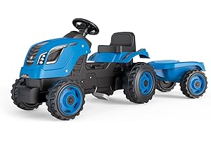Smoby - Farmer XL Niebieski Traktor + Przyczepa - Traktor na pedały dla dzieci - Regulowane siedzenie - Kierownica z klaksonem - Otwierana maska - Od 3 lat - Wyprodukowano we Francji