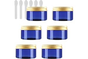 PQPAUTY 6 Pezzo 150 ml Barattoli in Plastica Blu Contenitori Barattolo Vuoto Barattoli Piccoli con Tappo Oro, 150g Barattoli Cosmetico Contenitore per Prodotti di Cosmetica