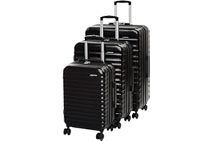 Amazon Basics Hardside Luggage ABS Hard-Shell Spinner/Suitcase with 4 Wheels, 3 Piece Set (55, 68, 78 cm), Black