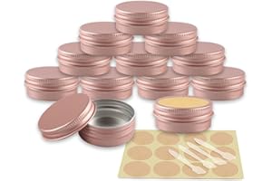 YANCAER 10 pezzi Barattoli di alluminio 15ml Rosa opaco - D41mm x H17mm Scatola Rotonda in Alluminio con Tappo a Vite Contenitori in Metallo per Lozione Crema Maschera Mini Candela