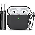 Ljusmicker AirPods 3rd Gen Case Cover with Cleaner Kit,Soft Silicone Protective Case for Apple AirPods 3rd Generation Charging Case with Keychain,Shockproof AirPod 3 Case for Women Men-Black