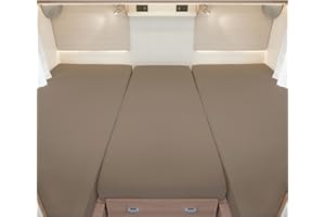 ‎G BETTWARENSHOP G BETTWARENSHOP – Spannbettlaken für Wohnmobile & Wohnwagen – Spannbetttuch Set 3-teilig für 2 Längsbetten + Mittelteil – Jersey Bettlaken für Heckbetten 2 Längsbetten + Mittelteil, Taupe