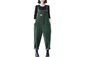 SEMEN Womens Vintage Classic Corduroy Dungarees Casual Sleeveless Bib Overalls Long Jumpsuit Baggy Trousers with Pockets