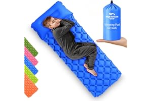 High Stream Gear Kids Sleeping Pad for Camping & Sleepovers with Pillow - Inflatable Air Mattress for Backpacking & Travel, Thick Toddler Cot Sleeping pad for Kids, Fast Inflating Mat