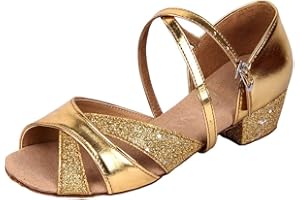 MISSFIONA Mädchen Salsa Tanzschuhe Kinder Glitzer Latein Tango Ballsaal Schuhe mit Weiche Sohlen