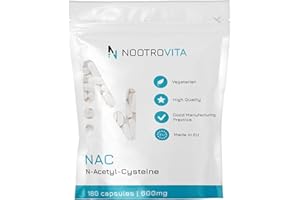 NAC 600mg - 180 Kapseln - 6 Monatsvorrat (N-Acetyl-L-Cystein, N Acetyl Cystein, Acetylcystein) Vegan, Allergen und Gluten Frei | Hergestellt in ISO-Zertifizierten Betrieben | Nootrovita