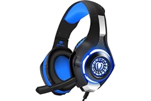BlueFire Cascos Gaming PS4, Auriculares Gaming con Micrófono Headset Mac Estéreo Juego Gaming Jack 3,5mm LED Bajo Ruido Compatible con PC/Xbox One/Móvil/etc (Azul)