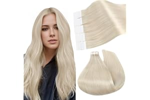 ‎UGEAT Ugeat Extensions Echthaar Tape Blond Echthaar Extensions Tape Remy Haar Haarverlängerung Echthaar Tapes Weißblond Invisible Tape Extensions Echthaar 50cm 50g 20 Stück