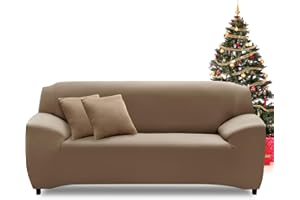 FIGOOO Copridivano 2 Posti Elasticizzato Copridivano con Braccioli a Tinta Unita Copridivano Fantasia Lavabile Spandex Fodera per Divano Universale Antiscivolo Copertura per Divano,Marrone Rossastro