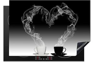 KitchenYeah© Protezione Piano Cottura Tappetino per Induzione 75x52 cm Cucina Proteggi Coprifornello Antiscivolo Caffè - Cuore - Nero - Natura morta