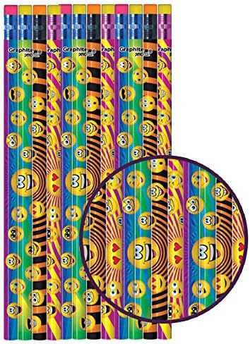 12 x Funny Faces Emoji Pencils Pencils. Cool HB Pencils with Colourful Erasers.