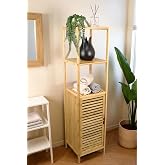 Digithome Bambu Tek Kapaklı 3 Raflı &Ccedil;ok Ama&ccedil;lı Banyo D&uuml;zenleyici Organizer Dik Dolap DB-0037