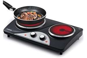 ‎CUSIMAX Doppelkochplatte, CUSIMAX 2100W kochfeld 2 platten mit Infrarot-Wärme, mobile herdplatte 2 kochfelder für camping, Edelstahl kochplatten 2er elektrisch mit einstellbarer Temperatur, Schwarz