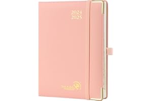 POPRUN Agenda 2024 2025 Semana Vista Premium 22 x 16,5 cm, Agenda Semanal 2024 con Tapa Dura, Esquinas Protectoras de Oro, 100 GSM Papel, Rosa Pálido