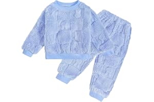 JiAmy Barn fleece dräkt vinter, fluffig pyjamas för flickor pojkar, teddy dräkt barn 2 delar, varm baby hemmadräkt med tröja och byxor, fleece tracksuit för barn 12 månader – 6 år