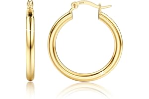 MILACOLATO Złote kolczyki damskie typu chunky, srebro 925, hipoalergiczne kolczyki sztyfty, pozłacane 14-karatowym złotem, duże kolczyki kreolskie, grubość 4 mm, duże kolczyki kreolskie, biżuteria