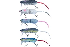 KDAMGOQE Rat Fishing Lure 5Pcs Bionics Design Mouse Lures Articulated 3.35" Fishing Lures with 2 Sharp Hook Professional Bait for Fresh Water, Saltwater