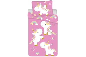 BrandMac Parure de Lit Licornes 100% Coton - Housse de Couette Bébé Réversible 100x135 cm + Taie d'oreiller 40x60 cm, Rainbow, Arc-en-Ciel…