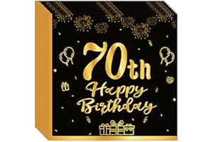 POPOYU 70th Birthday Napkins,Black and Gold Napkins Birthday,20Pc 50th Tableware Party Napkins,70th Birthday Decorations Tissue Luncheon Paper Napkin for Girls,Boys,Kids,Him,Her 70th Birthday Party Supplies