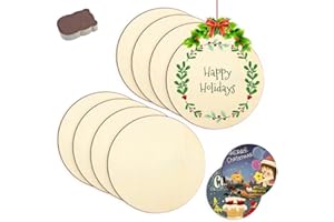 REFORUNG 8 PCS Discos de Madera Sin Acabado Rodajas de Madera 30 cm Disco Redondo de Madera Natural Círculos de Madera para Manualidades con 1 Bloque de Lijado para Pirografía Pintura Decoraciones