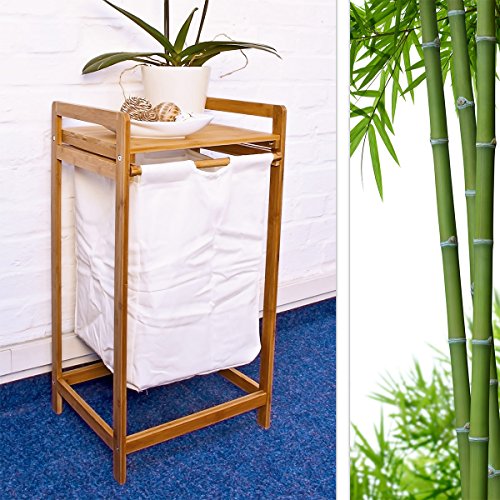 Relaxdays Wäschesammler LINEA Bambus HxBxT: 73 x 34 x 33 cm Wäschekorb aus Stoff mit einem Bambusgestell und Ablage zum Unterbringen von Wäsche als praktischer Wäschepuff mit seitlichen Griffen, natur - 2