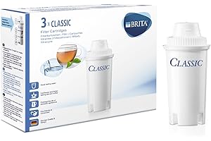 BRITA Pack de 3 filtres Classic, réduit le calcaire, le chlore, le plomb et autres impuretés pour une eau du robinet plus pure, sans BPA