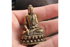 WOO MANTO Shakyamuni sitzende Buddha Figur tragbar - Miniatur Statue aus Messing Tischdekor Meditation Figur Antique Home/Office