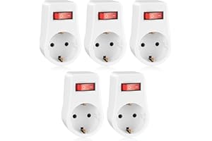 GlamPiece Steckdose mit Schalter, 1 fach Steckdosenadapter, Stecker Schaltbar, Zwischenstecker mit Schalter weiß(5Stück)-schaltbare Steckdose, Stromsparsteckdose