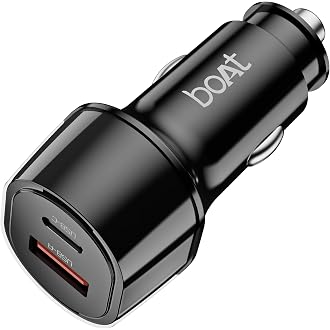 Boat 55W Car Charger with Dual Port USB-A and USB-C; Supports QC