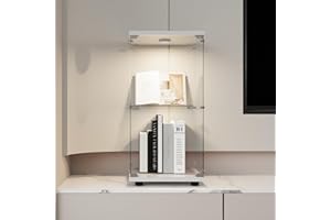 Foerpl vitrina, cristal LED, vitrina de cristal para colección con puerta, vitrina de cristal de 2 capas, gabinete vitrina con cerradura vitrina, mueble salón bar (2 pisos + luces, blanco)