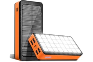 PSOOO Solar Powerbank 30000mAh tragbare Ladegerät Akku-Pack mit 32 LEDs Taschenlampe 4 Output Ports & 2 Input Ports Kompatibel mit Smartphone Tablet Kopfhörer für Camping Wandern Reise, USB
