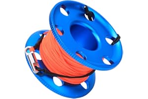POENVFPO Diving Finger Spool, Stainless Steel Scuba Diving Compact Finger Spool Reel with High Visible Fluorescent Orange Line for Cave Diving, Etc