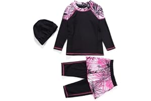 IBTOM CASTLE Muslim Swimwear for Girls Modest Swimsuits Long Sleeve Swim Top+Pants +Hijab Burkini Bathing Suits Kids Girls Swimming Costume Pakistan Dubai Middle East Surfing Outfit Rash Guard Beachwear