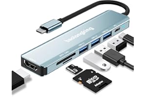 BAOLONGKING Hub USB C, wieloportowy adapter USB-C 7 w 1 z 100 W PD, HDMI 4K, 3 x porty danych USB-A, karty SD i TF do MacBooka Air/Pro, iPada Pro, Chromebooka, Huawei, Galaxy, laptopa itp