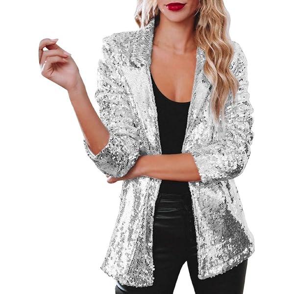 Naimo Giacca Con Paillettes Per Donna | Blazer Glitterato Con Maniche Lunghe E Cerniera, Per Festa, Rave E Serate In Discoteca, Colori Metallici - 6