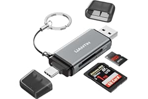 UANTIN SD Card Reader USB C, High-Speed Dual Slot Memory Card Reader, USB 3.0 to Micro SD Card Adapter for SD/MicroSD/SDHC/SDXC/MMC, Compatible with iPhone 16, MacBook Pro/Air, iPad Pro, Galaxy - Grey