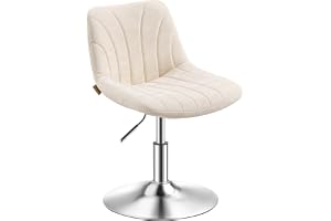VASAGLE Sminkstol, Justerbar Snurrstol, PU-läder | Låg Barstol, 43,0 x 46,5 x (65,5-77,5) cm, 120 kg, för Sovrum, Gräddvit och Dove Grey, TYRA Kollektion LJB160W101