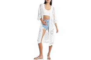 L-Peach Vestido Floral Encaje de Playa Kimono Sarong Pareo Cover ups para Mujer