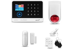 HUXGO® HXA003 Système d'alarme Maison WiFi + GSM avec Sirène Radio | Alarme Maison avec 1x capteur de fenêtre, 1x détecteurs de Mouvement | Kit Alarme Maison, Appartement, Garage