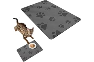 AMUSINGTAO Napfunterlage Katzen, wasserdichte und rutschfeste Silikon Fressnapf Unterlage, Katzennapf Fressnapf Futtermatte Katzenfutter Futternapf Matte(Grau 50×30cm)