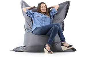 LIVEDECO - Pouf Géant Graphite Antrhacite BiG52 Classic 170x130 cm - Déhoussable, Intérieur/Extérieur, Rempli de Billes de Polystyrène