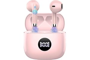 JXREV Wireless Earbuds, Bluetooth 5.3 Headphones in Ear with 4 ENC Noise Cancelling Mic, Bluetooth Earbuds 40H Playtime, HiFi Stereo Deep Bass Wireless Earphones IP7 Waterproof, USB-C Fast Charge Light Pink