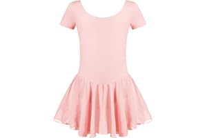 untlet Kinder Ballettkleidung Mädchen Ballettkleid Baumwolle Ballettanzug Kurzarm Ballett Trikot Tanzkleid Ballettbody mit Chiffon Tütü 2-9 Jahre
