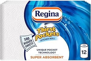 Regina Thirst Pockets Kitchen Roll - 12 Rolls, 1,200 Super Absorbent Sheets, Unique Pocket Technology, Your Ideal Kitchen Companion, FSC certified product