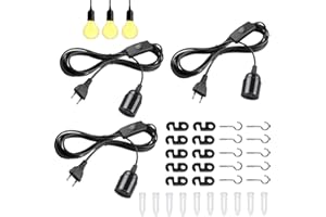 JOAASU Portalámparas E27 con Interruptor, 3 Piezas Portalámparas E27 Con cable 1.8 M, Bases para lámparas E27, Portalámparas, para Lámpara de Pie, Candelabro, Lámpara Creativa (Negro)