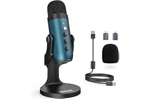 ZealSound Microfono a condensatore, Microfono del telefono, microfono gaming per PC, asmr microfono, microfoni Plug&Play per PS 4&5, pulsante mute per TikTok, podcast YouTube su Mac/Windows-verde buio