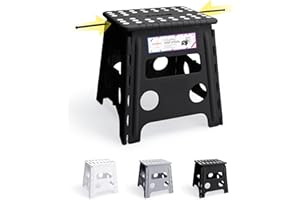 HOUSE DAY Składany stołek o wysokości 33 cm, średni, wytrzymały, składać, duży, antypoślizgowy, przenośny, plastikowy, dla dzieci, czarny