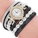 Coolster Damen Multilayer Armband Rhinestone Leder Casual Uhr -CCQ (Schwarz)