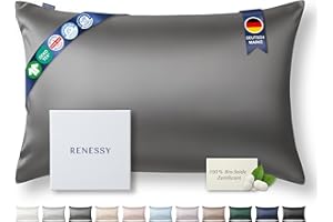‎RENESSY RENESSY Kissenbezug aus 100% Bio-Seide 40x80 cm - 22 Momme Maulbeerseide, Güteklasse 6A, Oeko-Tex zert. in Deutschland - Luxus für Haar und Haut, 1 Stück (Graphitgrau)